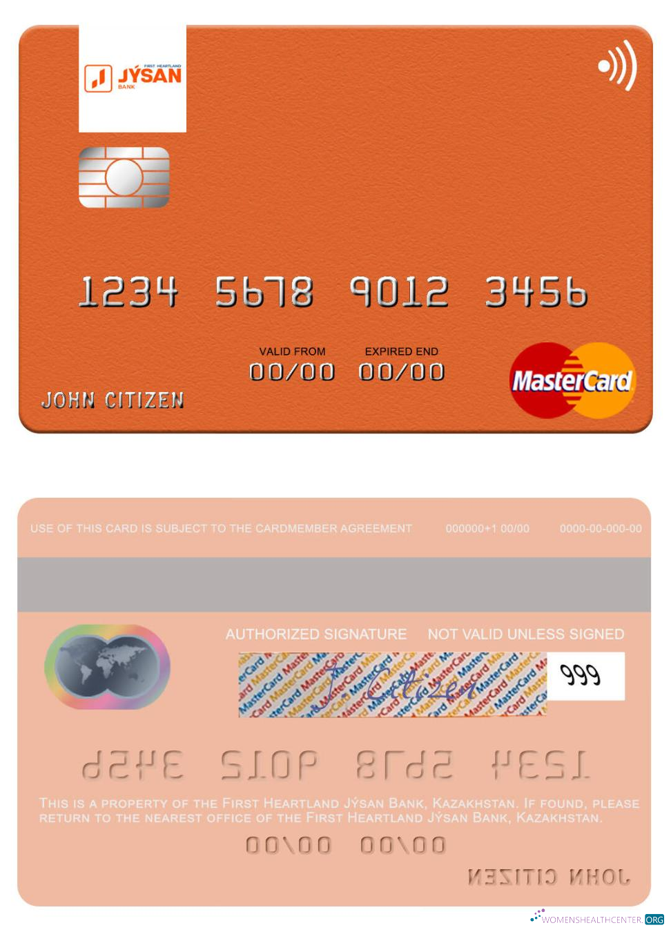 Download Kazakhstan First Heartland Jýsan Bank mastercard Photoshop template
